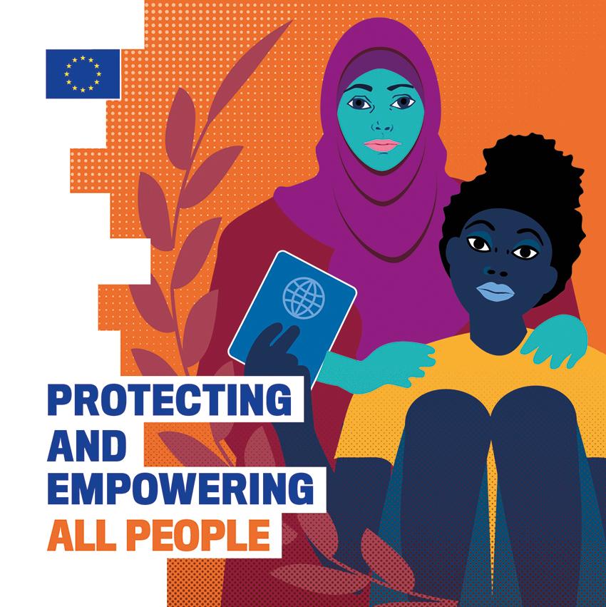 Human Rights and Democracy Action Plan 2020-2024 visual with text "Empowering and protecting all people"