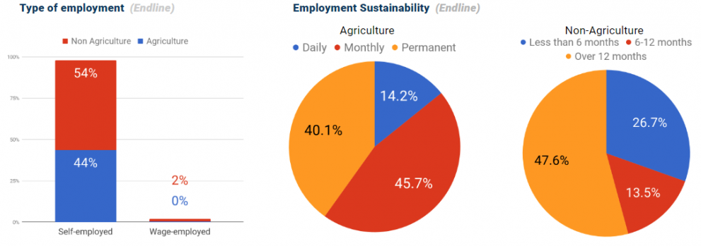 Global average type of employment and contract for 2019 beneficiaries of UNHCR-funded livelihoods programmes