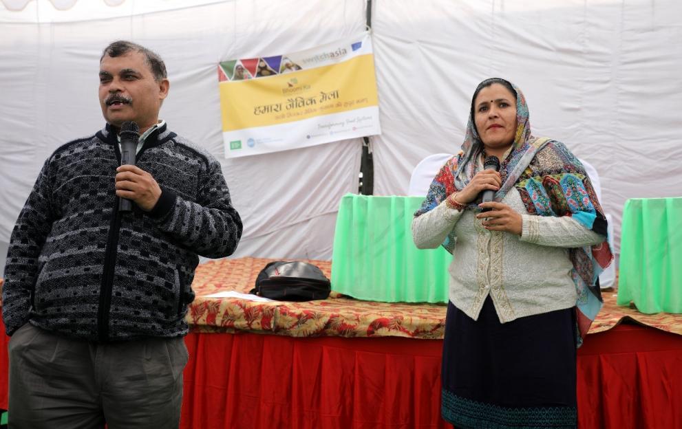 Organic Farmer and retailer Sarla Mann and her husband sharing her experience at 'Our Organic Food Bowl Fair' 2021