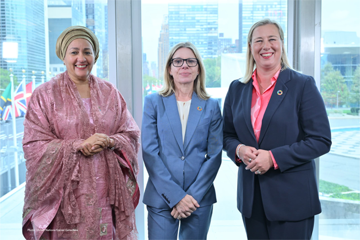 Photo of Amina J. Mohammed, United Nations Deputy Secretary-General, Anna Bjerde, World Bank Managing Director of Operations and Jutta Urpilainen, European Commissioner for International Partnerships