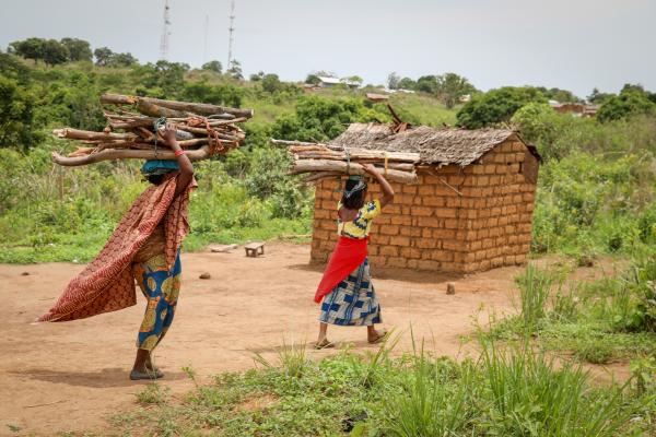 Refugee women carry wood for cooking in the area around Gado-Badzéré refugee camp.