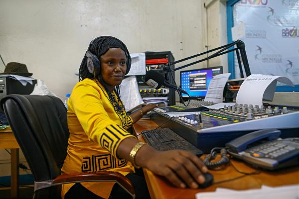 A radio host at work
