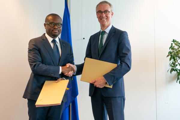 Minister of State for Economy and Finance of Benin, Romuald Wadagni and Director-General for International Partnerships at the European Commission, Koen Doens